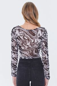 IVORY/MULTI Marble Print Ruched Crop Top, image 3
