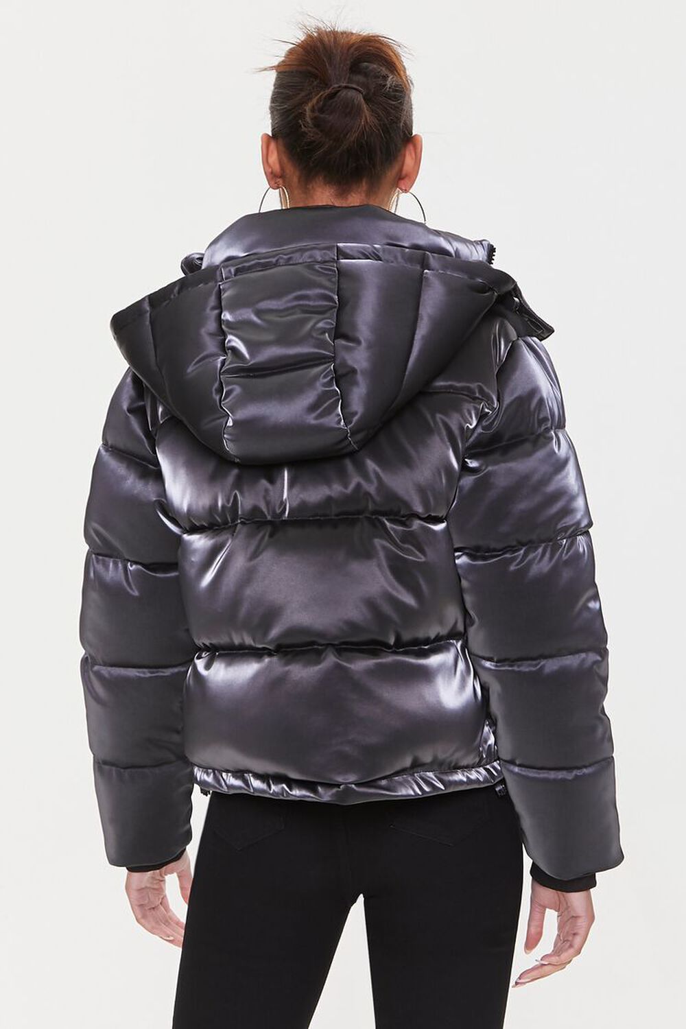 BLACK Liquid Sheen Hooded Puffer Jacket, image 3