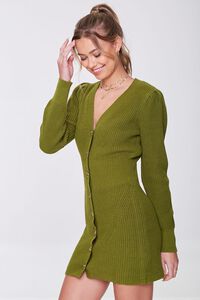 GREEN Ribbed Cardigan Sweater Dress, image 1