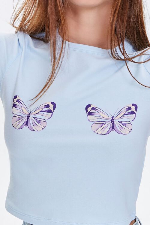 LIGHT BLUE/MULTI Butterfly Graphic Cropped Tee, image 5