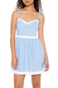 BLUE/WHITE Pinstriped Sweetheart Mini Dress, image 5