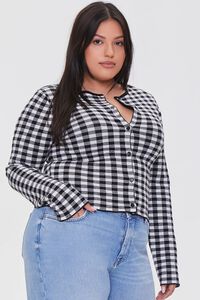 BLACK/WHITE Plus Size Checkered Cardigan Sweater, image 1