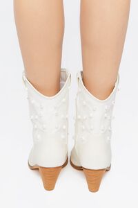 WHITE Faux Leather & Pearl Cowboy Boots, image 3