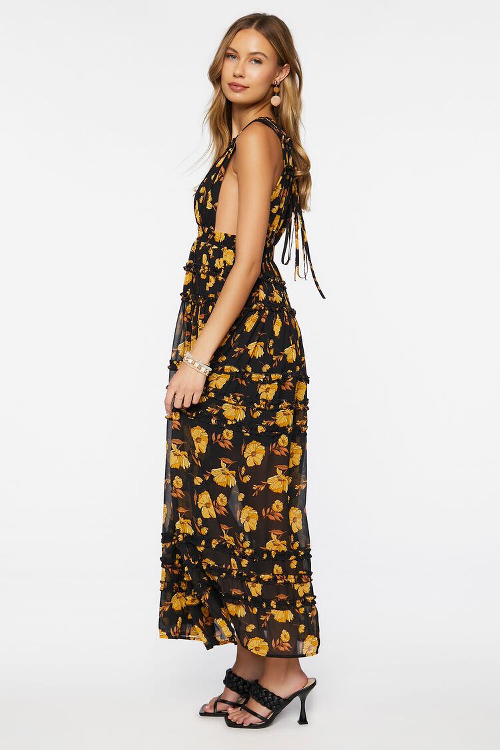 BLACK/MULTI Floral Print Plunging Maxi Dress, image 2