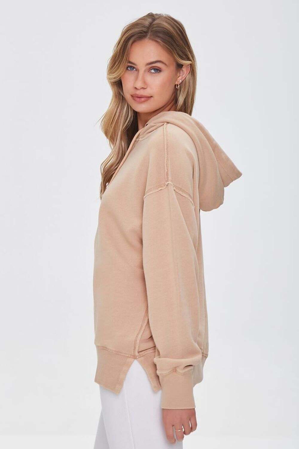 TAUPE French Terry Drop-Sleeve Hoodie, image 2