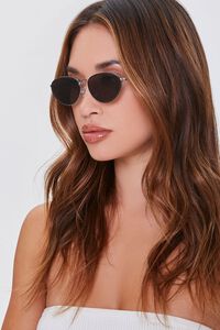 SILVER/SILVER Oval Metal Sunglasses, image 1