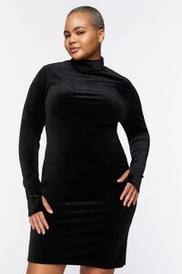 BLACK Plus Size Velour Mock Neck Mini Dress, image 1