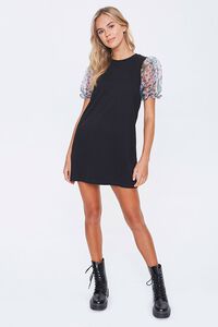 BLACK/MULTI Floral-Sleeve Mini Dress, image 4