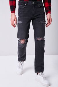 BLACK Distressed Straight-Leg Jeans, image 2