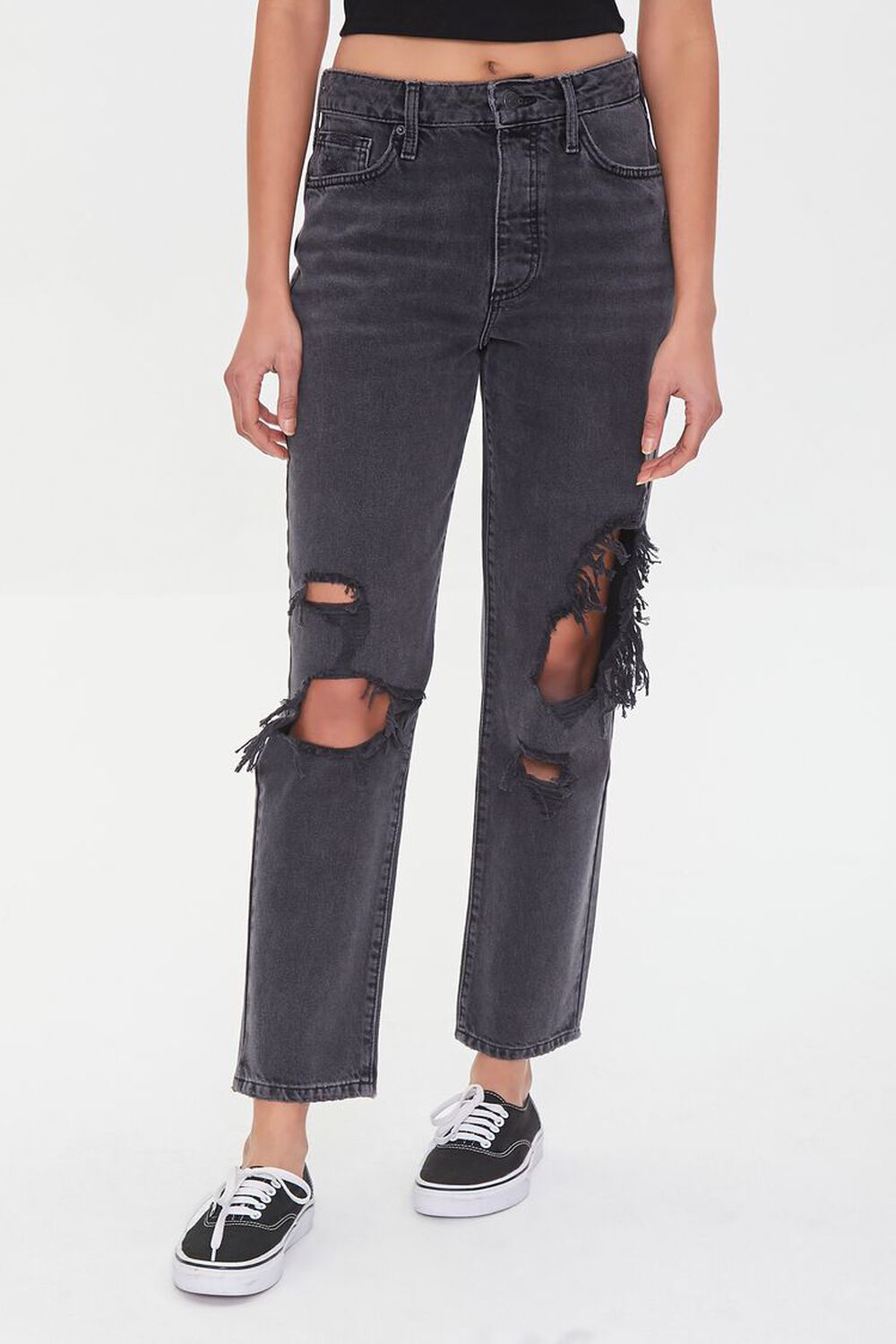 Recycled Cotton Distressed Mom Jeans, image 2