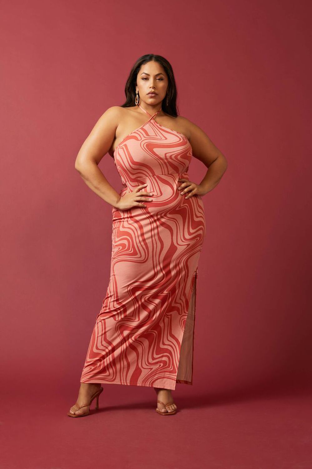 PINK/RED Plus Size Abstract Print Maxi Dress, image 1