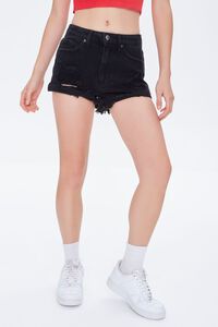 BLACK Frayed Denim Shorts, image 2