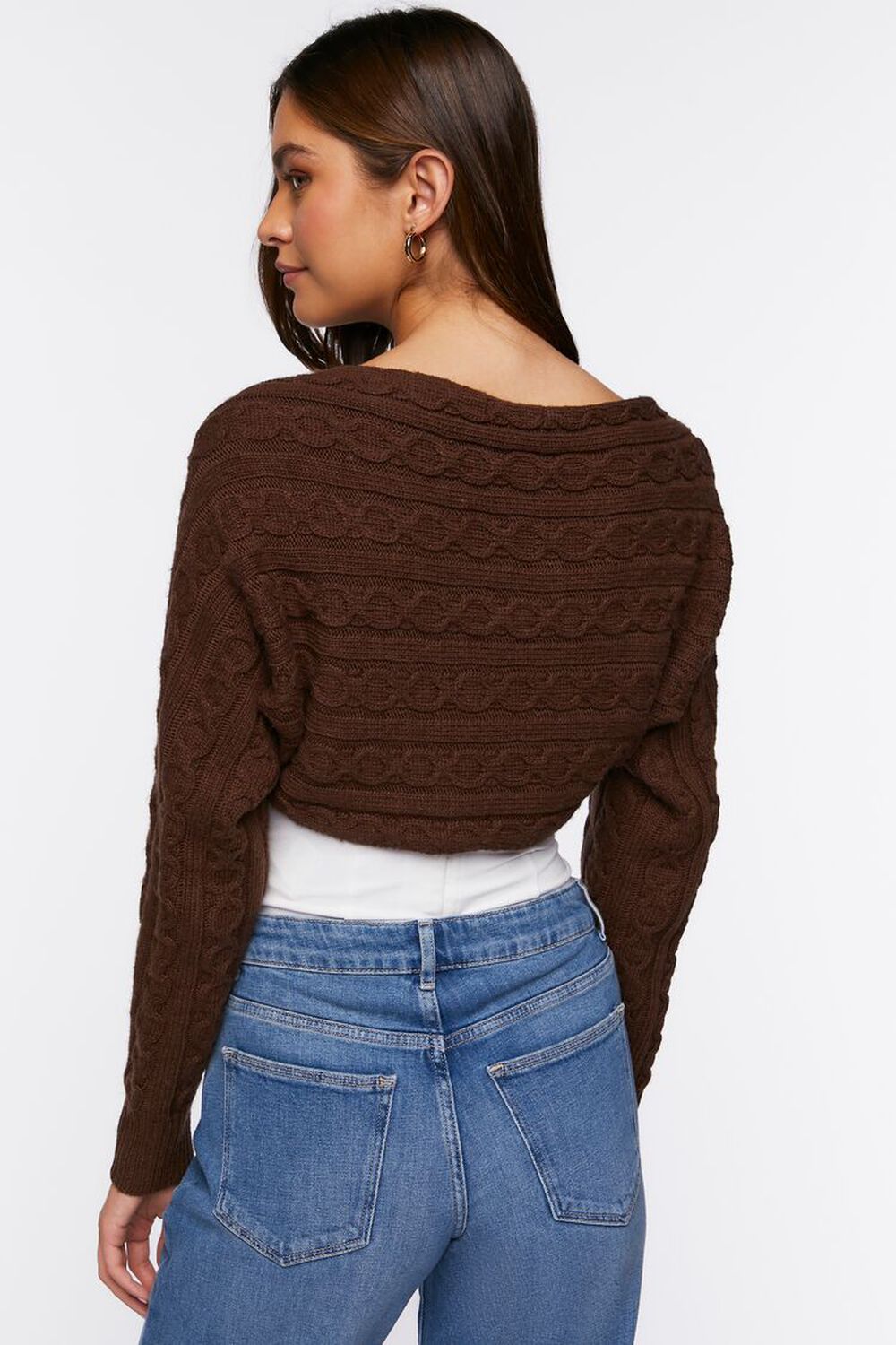 BROWN Cable Knit Shrug Sweater, image 3