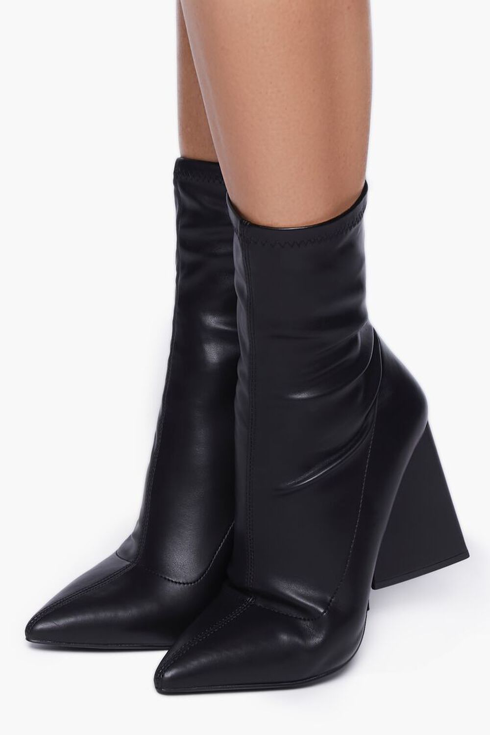 BLACK Faux Leather Pointed Booties, image 1