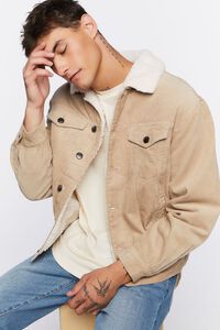 TAUPE/CREAM Corduroy Faux Shearling Trucker Jacket, image 1