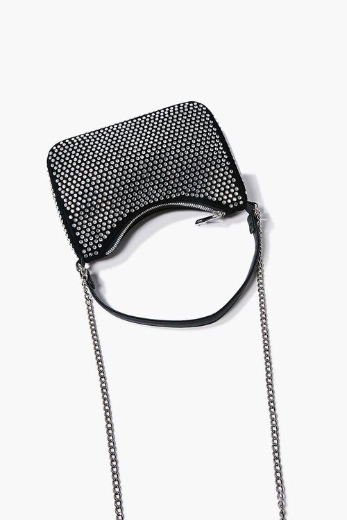 BLACK Embellished Chain Baguette Bag, image 4