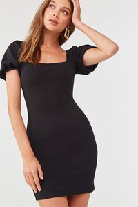 BLACK Puff-Sleeve Bodycon Dress, image 1