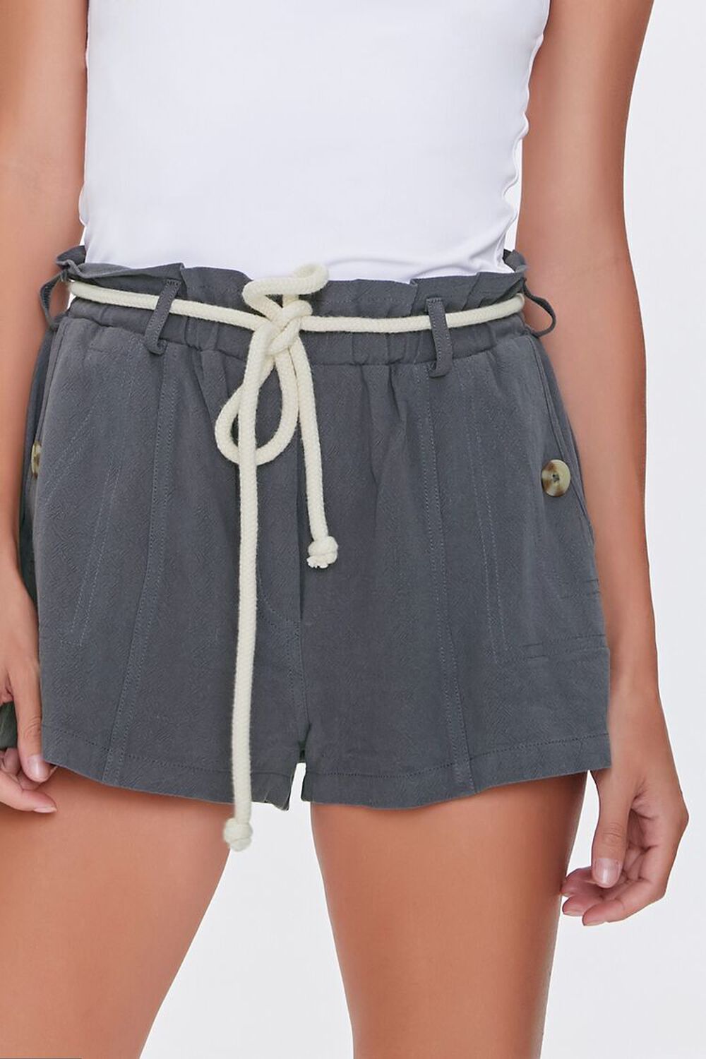 CHARCOAL Paperbag Rope-Belt Shorts, image 1