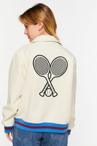 IVORY Faux Leather Varsity-Striped Tennis Jacket, image 3
