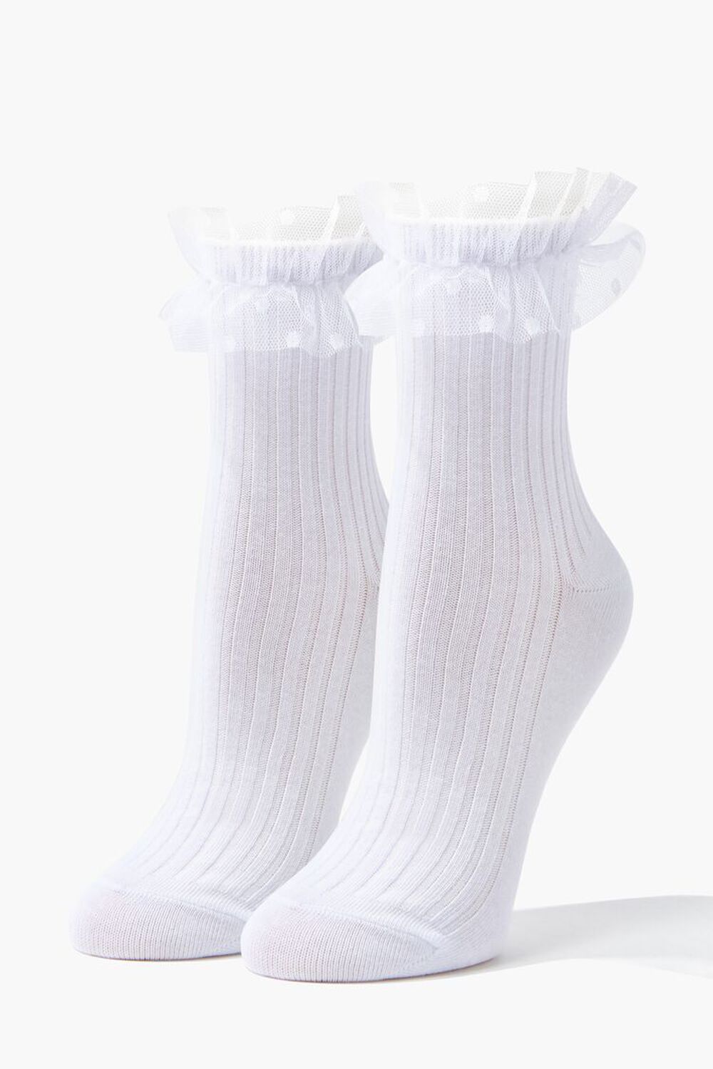WHITE Polka Dot Lace-Trim Crew Socks, image 1