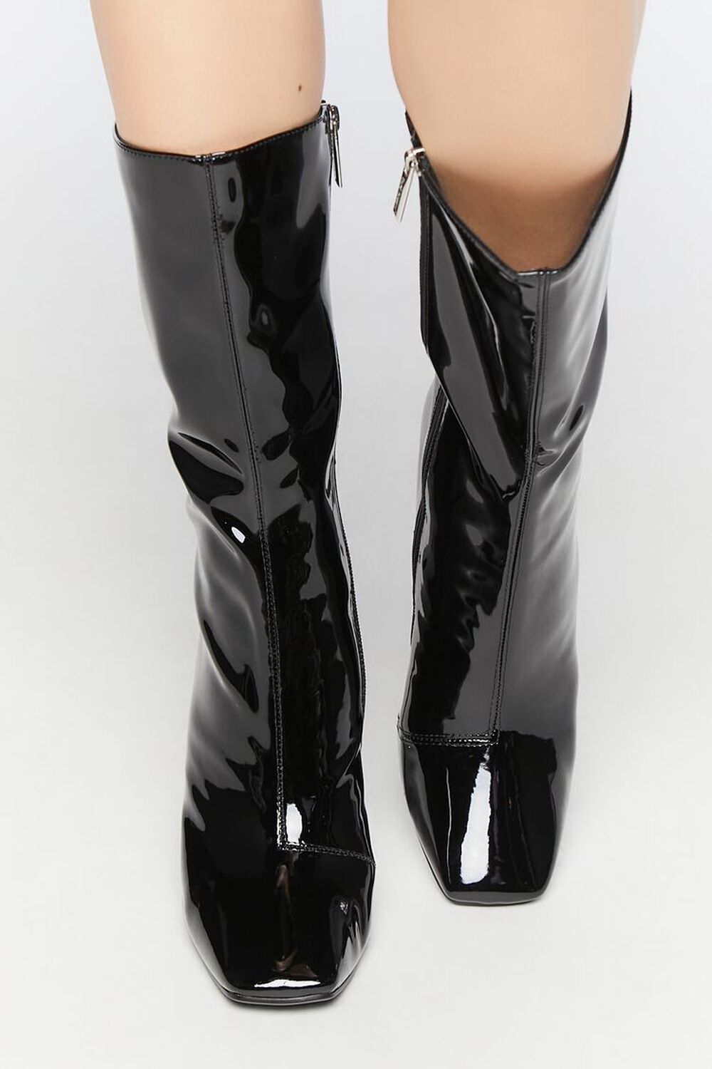 Faux Patent Leather Mid-Calf Boots Black Women's 9.5