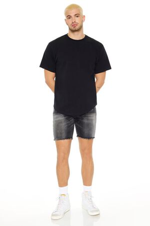 Frayed Mid-Rise Denim Shorts