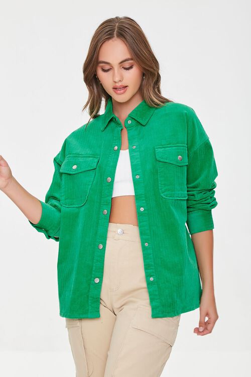GREEN Corduroy Button-Front Shacket, image 1