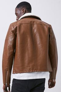 BROWN Faux Leather Moto Jacket, image 3