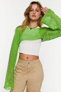 GREEN Netted Crochet Cropped Sweater, image 2