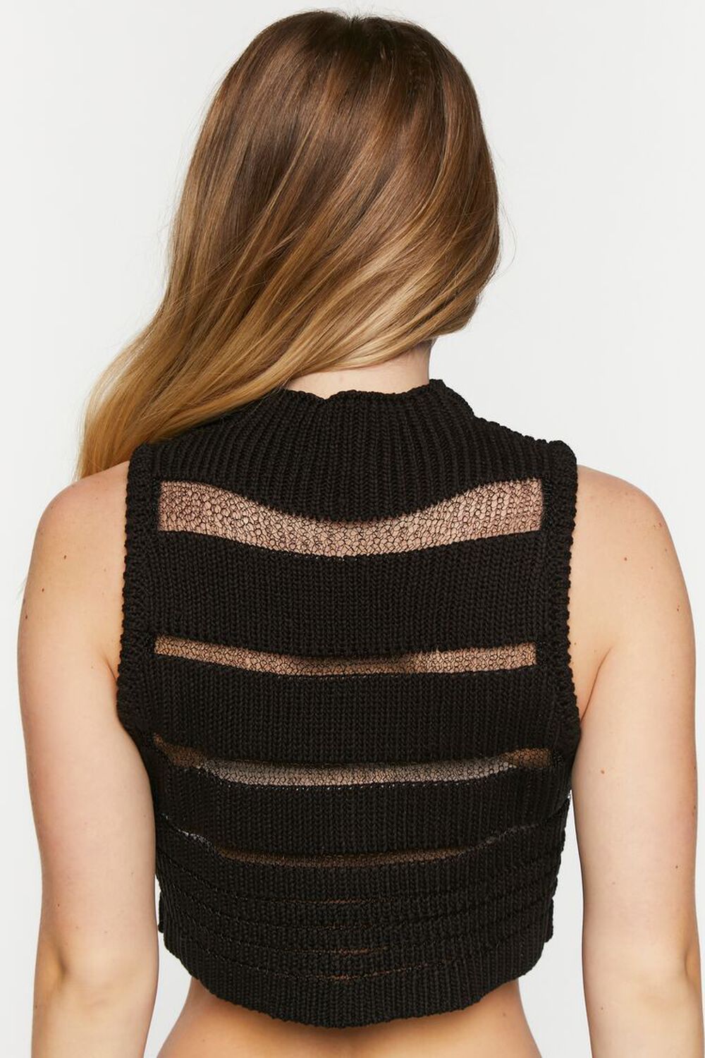 BLACK/BLACK Striped Sleeveless Sweater-Knit Crop Top, image 3