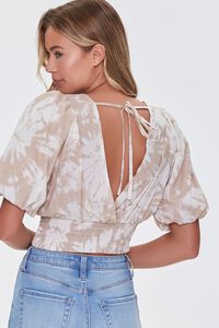 TAUPE/IVORY Tie-Dye Plunge-Back Crop Top, image 3