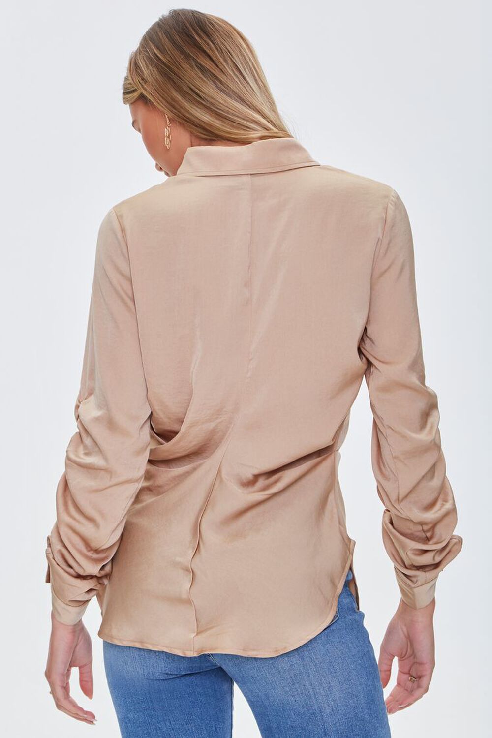 TAN Ruched Button-Front Shirt, image 3