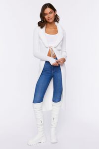 WHITE Faux Fur-Trim Duster Cardigan Sweater, image 4