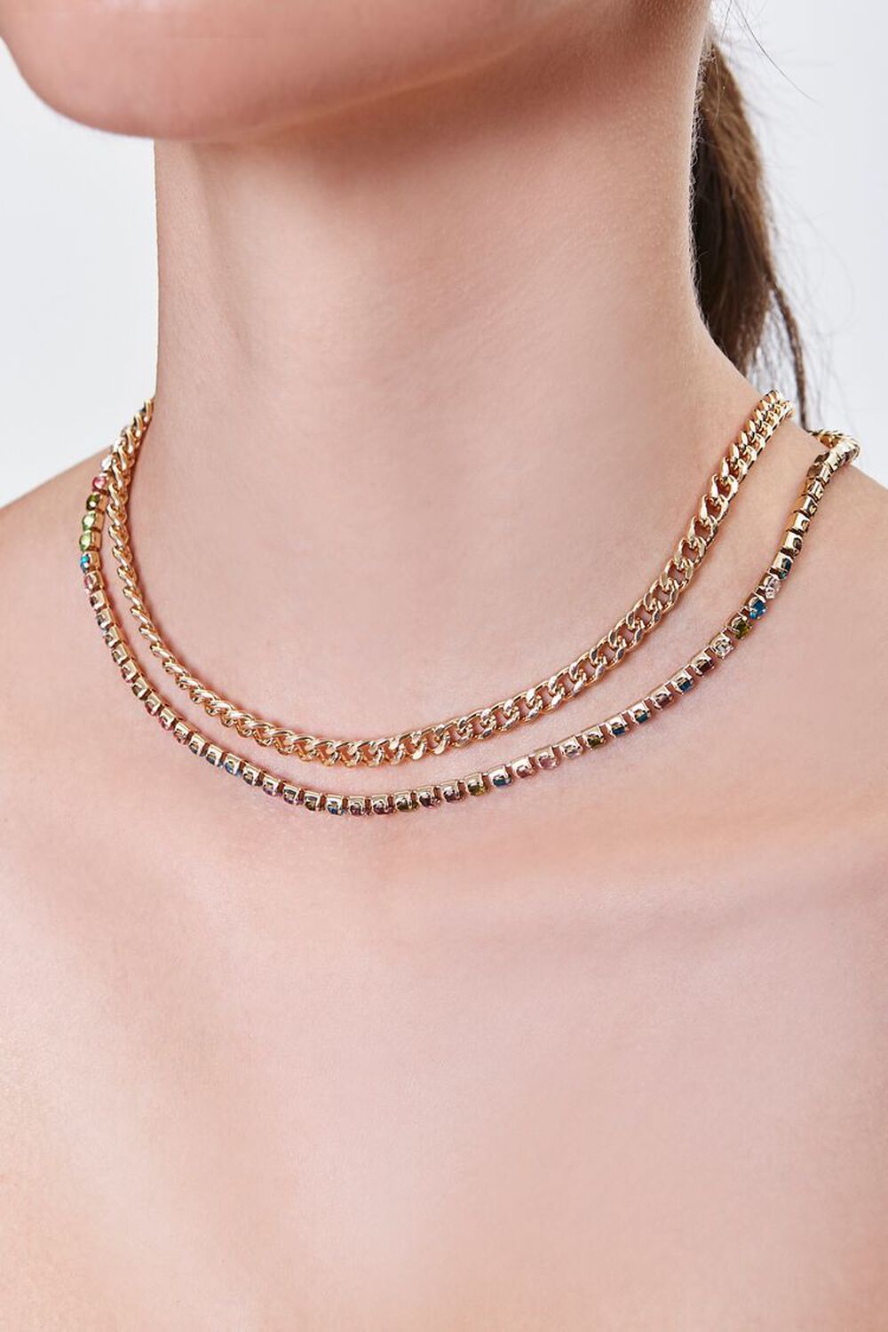 Faux Gem Chain Layered Necklace, image 1