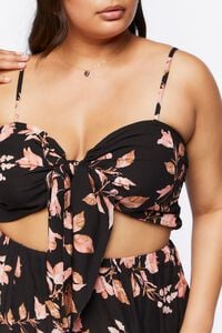 BLACK/MULTI Plus Size Floral Cropped Cami & Midi Skirt Set, image 4