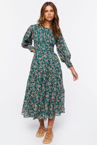 DARK GREEN/MULTI Floral Print Midi Dress, image 4