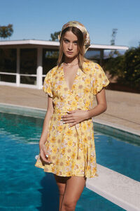 YELLOW/MULTI Floral Print Puff-Sleeve Dress, image 1