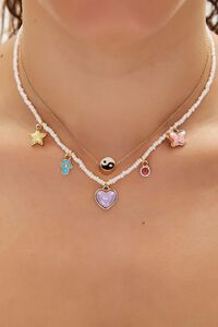 GOLD/PINK Yin Yang Charm Layered Necklace, image 1