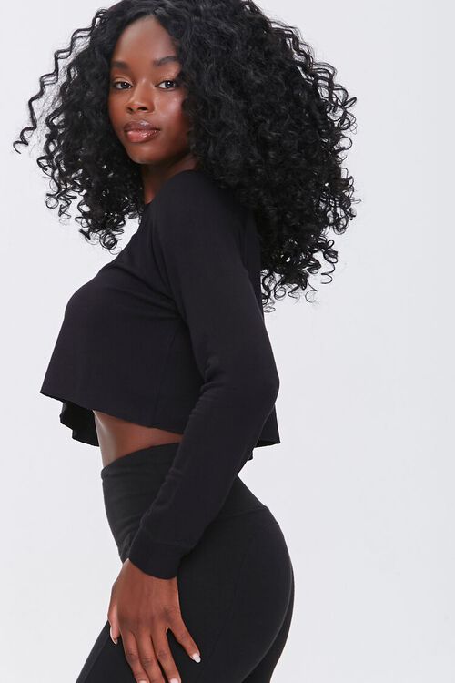 BLACK Active French Terry Crop Top, image 2