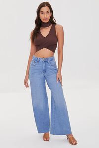 CHOCOLATE Ribbed Crossover Cutout Crop Top, image 4