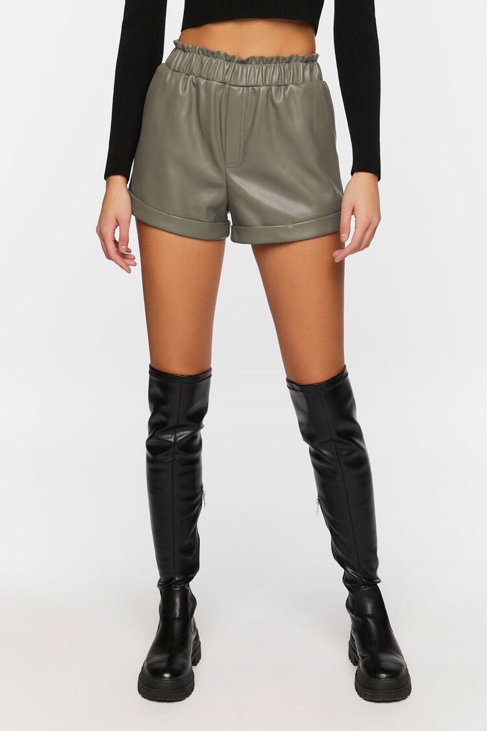 NINE IRON Faux Leather High-Waist Shorts, image 2