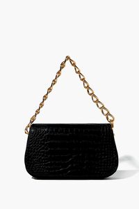 BLACK Faux Croc Leather Shoulder Bag, image 6
