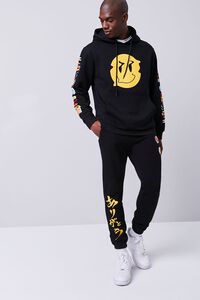BLACK/MULTI Smiling Face Embroidered Graphic Joggers, image 4