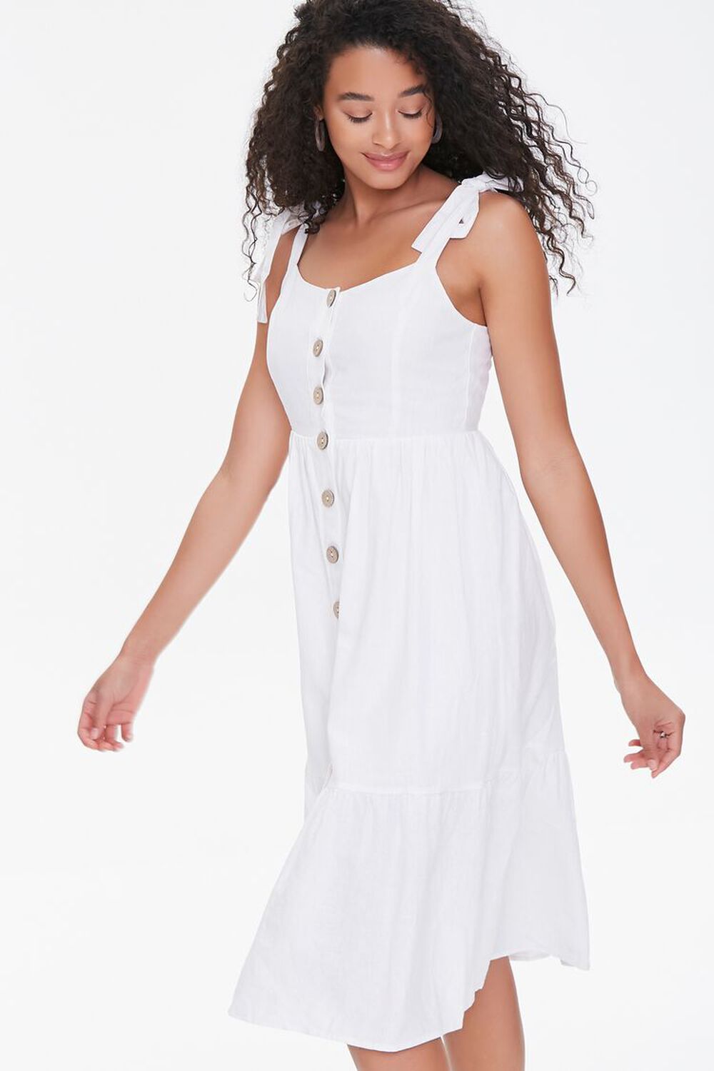 WHITE Buttoned Self-Tie Midi Dress, image 2