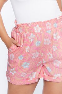 PINK/MULTI Plus Size Floral Print Paperbag Shorts, image 6