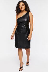 BLACK Plus Size Faux Leather One-Shoulder Dress, image 4