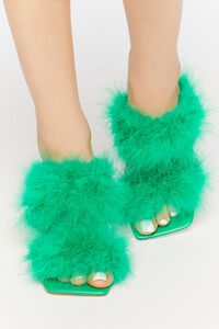 GREEN Feather Open-Toe Heels, image 4