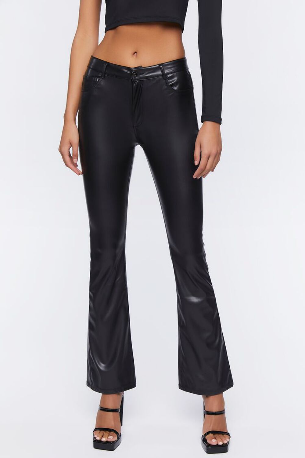 Faux Leather Flare Pants, image 2