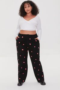 BLACK/MULTI Plus Size Happy Face Floral Print Pants, image 1