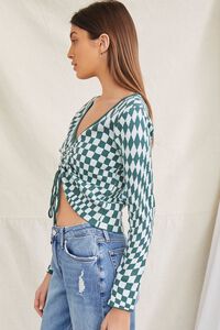 GREEN/MULTI Checkered Ruched Cropped Sweater, image 2